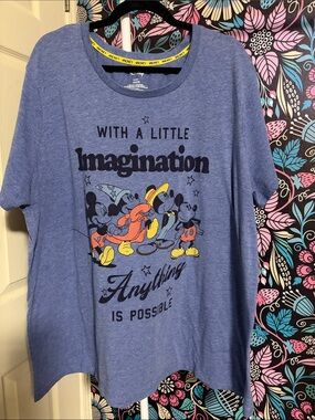 Disney Blue Heather 'Imagination' Mickey Mouse Graphic Tee with Yellow Accents